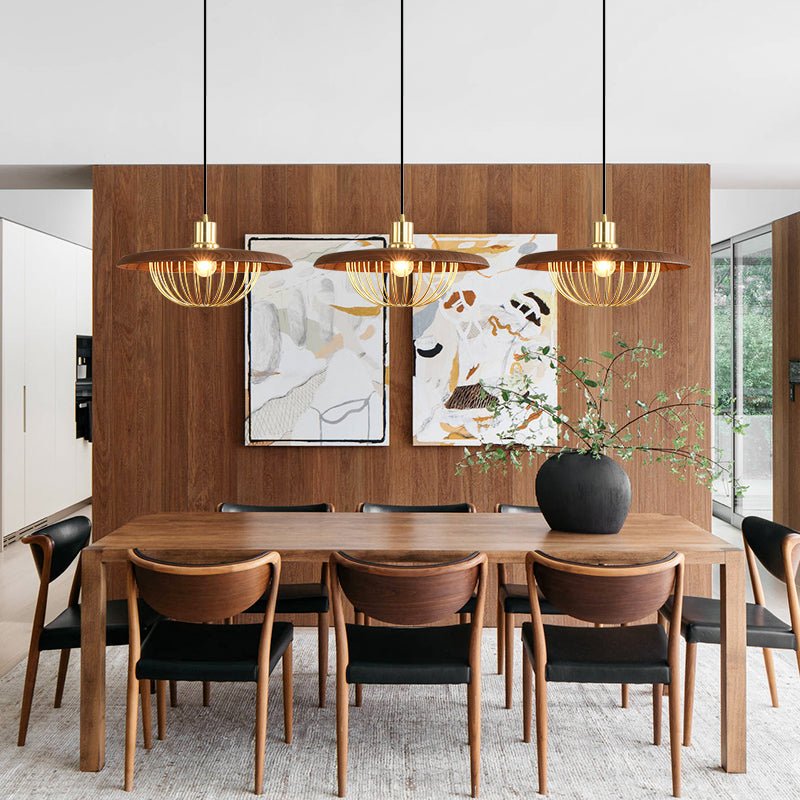 1-Light Walnut Wood Dome Pendant Lighting