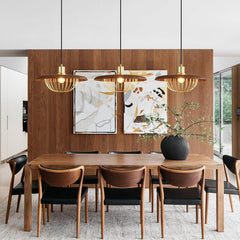 1-Light Walnut Wood Dome Pendant Lighting