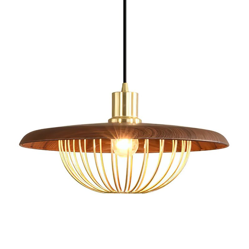 1-Light Walnut Wood Dome Pendant Lighting