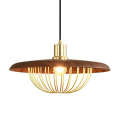 1-Light Walnut Wood Dome Pendant Lighting