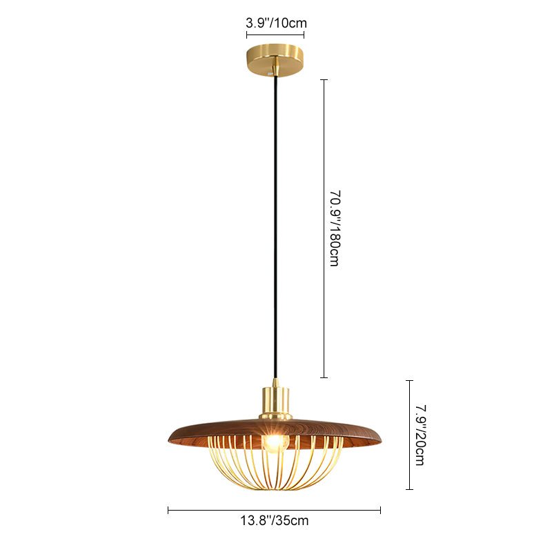 1-Light Walnut Wood Dome Pendant Lighting