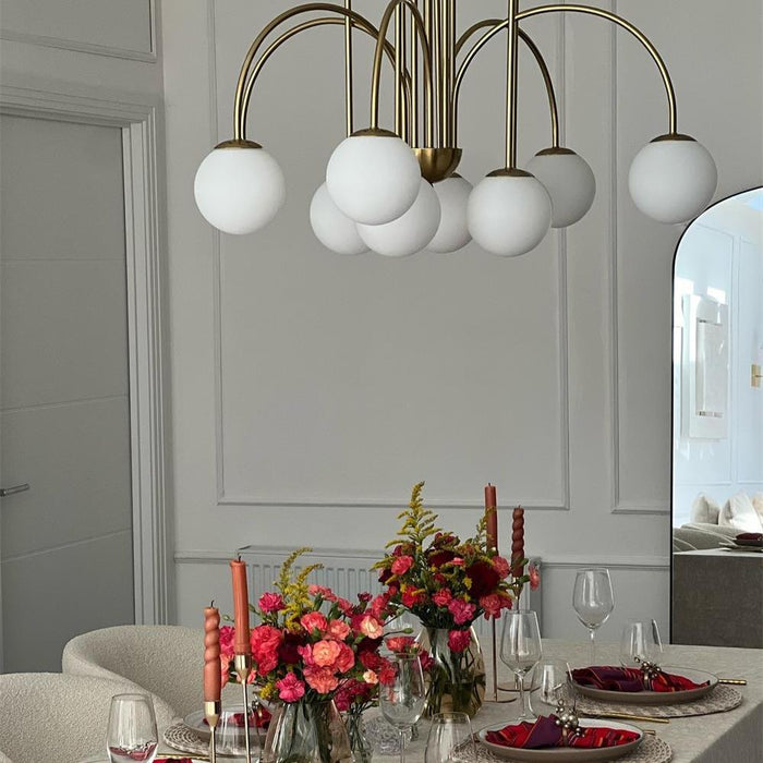 10-Light Bubble Opal Glass Globe Chandelier