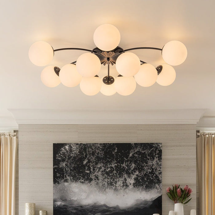 12-Light Black Opal Glass Sputnik Semi Flush Chandelier