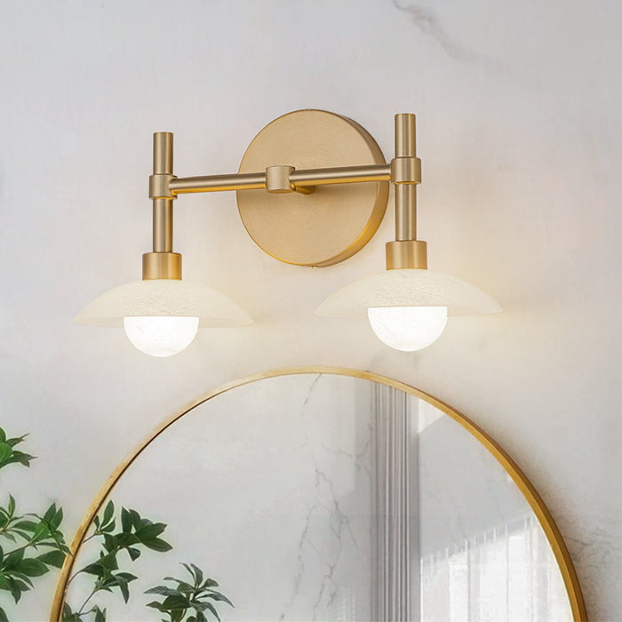 2-Light Brass Wall Sconce with Dome Shade
