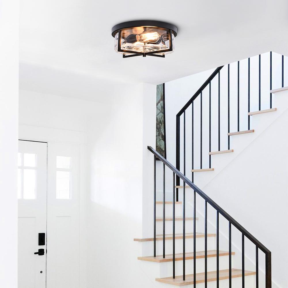 2-Light Flush Mount Ceiling Light in Seeded Glass Shade