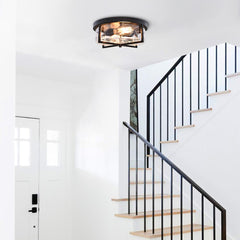 2-Light Flush Mount Ceiling Light in Seeded Glass Shade