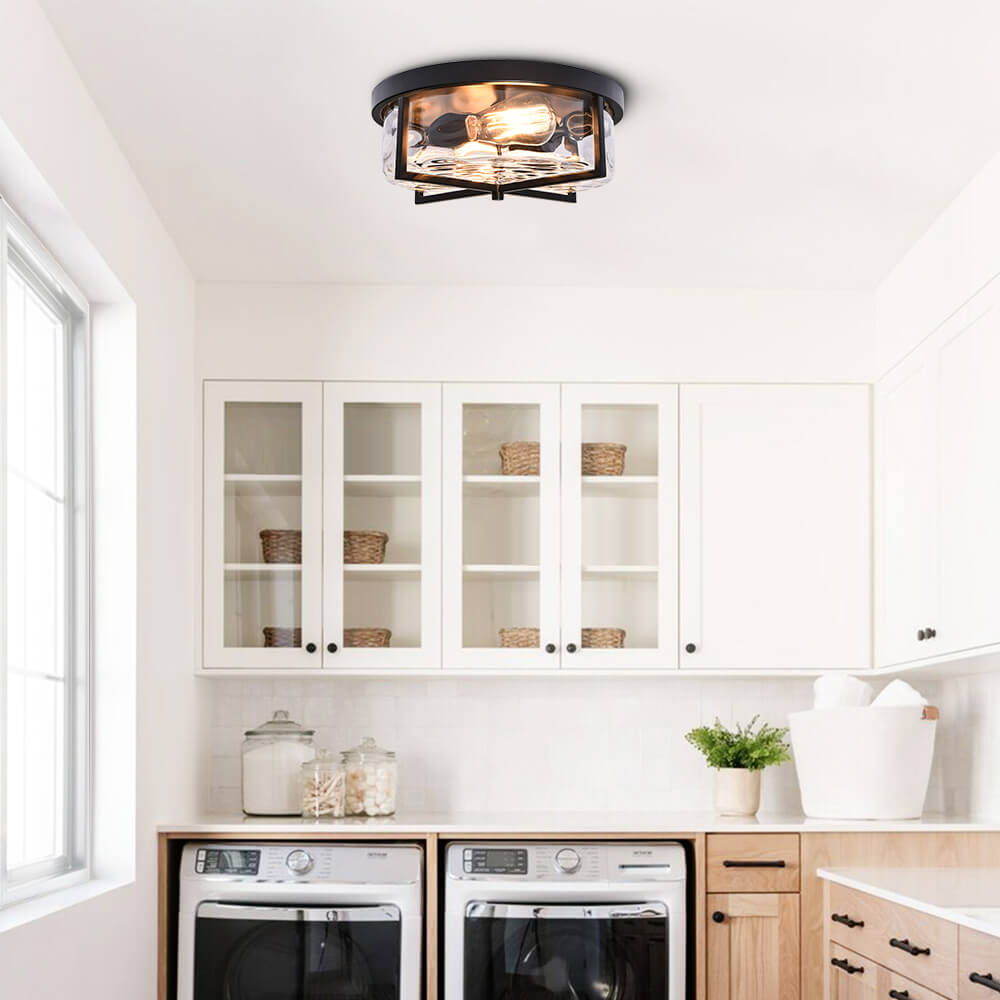 2-Light Flush Mount Ceiling Light in Seeded Glass Shade