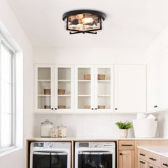 2-Light Flush Mount Ceiling Light in Seeded Glass Shade