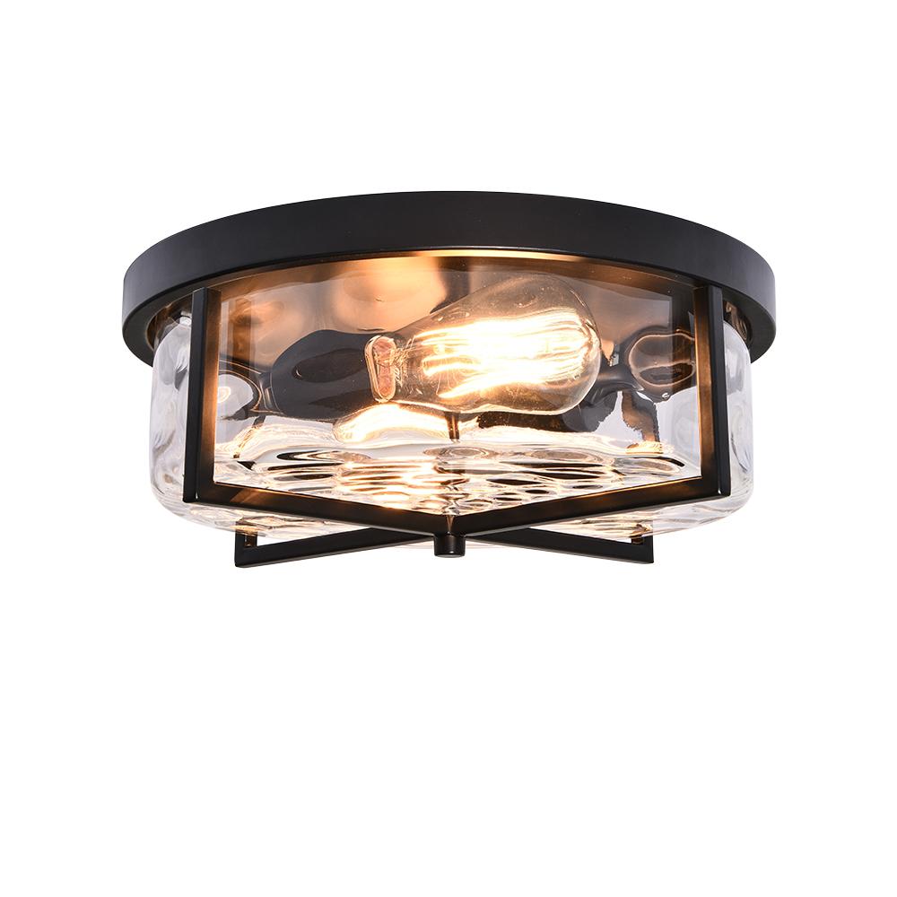 2-Light Flush Mount Ceiling Light in Seeded Glass Shade