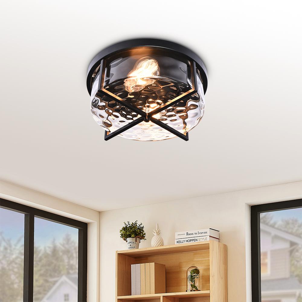 2-Light Flush Mount Ceiling Light in Seeded Glass Shade