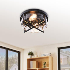 2-Light Flush Mount Ceiling Light in Seeded Glass Shade