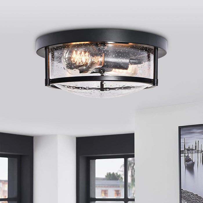 2-Light Flush Mount with Water-Drop Glass Shade