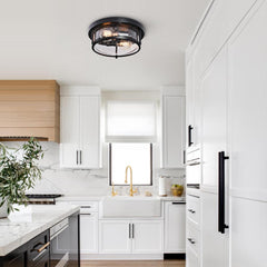2-Light Flush Mount with Water-Drop Glass Shade
