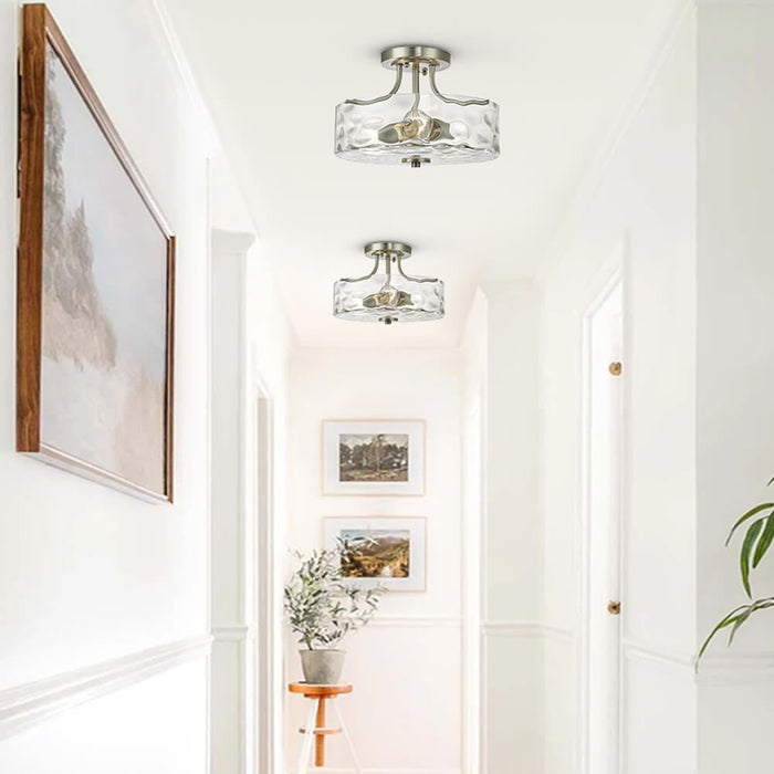 2-Light Nickel Glass Semi Flush Mount
