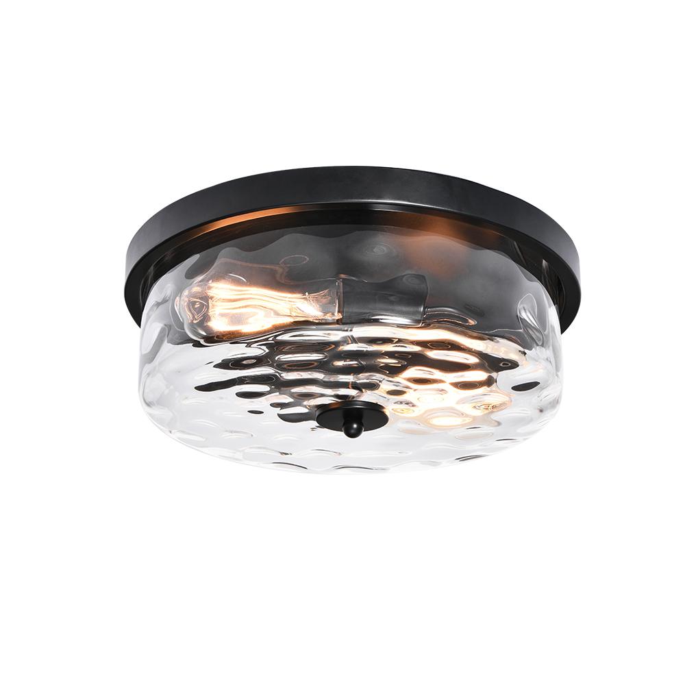 2 Light Seeded Glass Semi Flush Mount