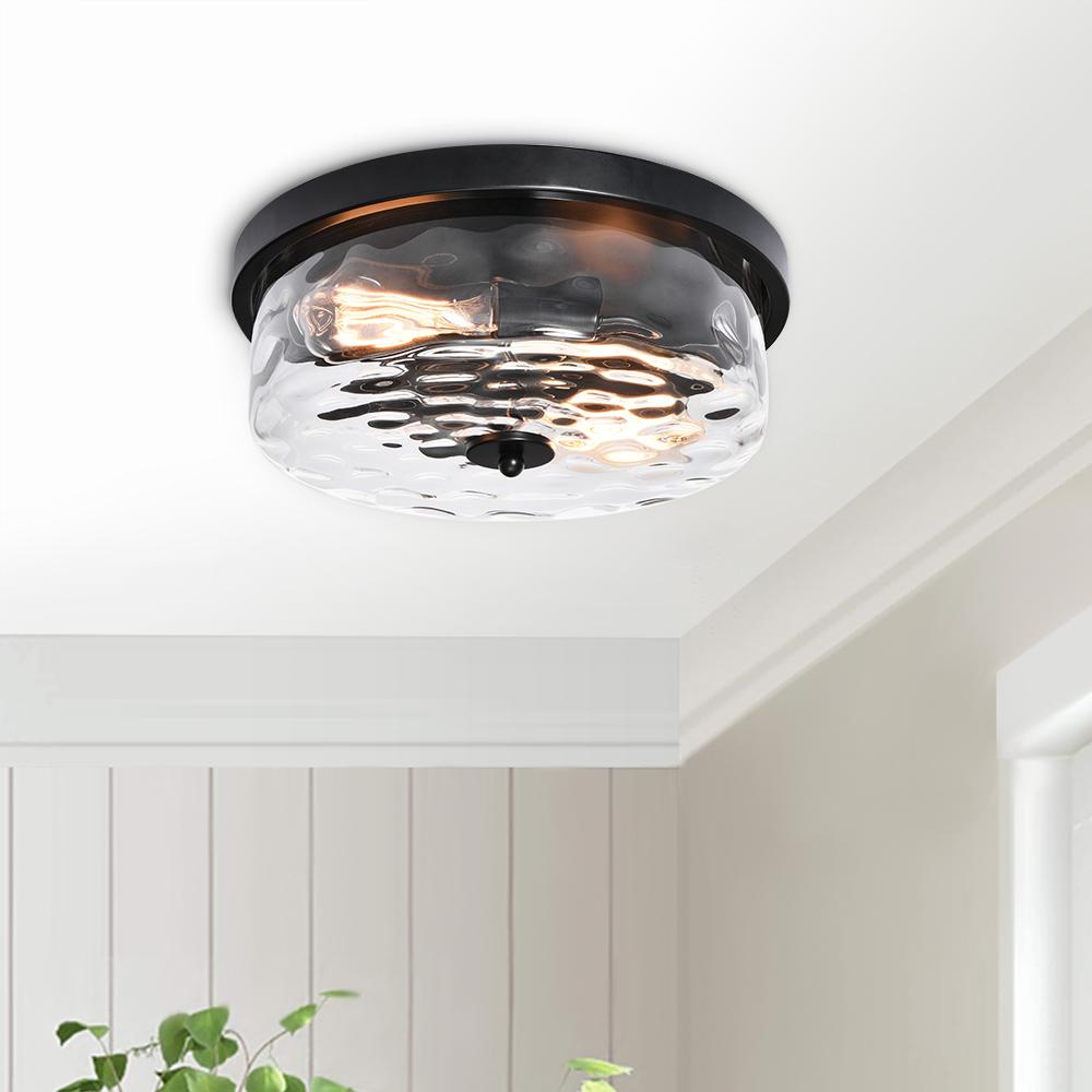 2 Light Seeded Glass Semi Flush Mount