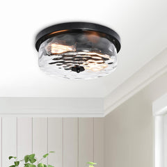 2 Light Seeded Glass Semi Flush Mount