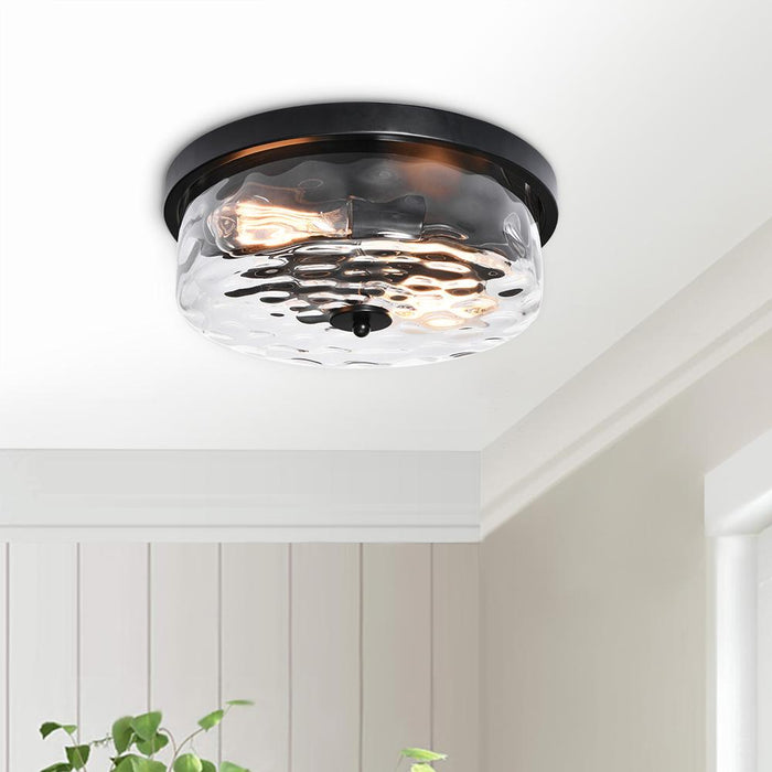2 Light Seeded Glass Semi Flush Mount