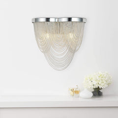 2-Light Silver Tassel Wall Sconce in Chrome