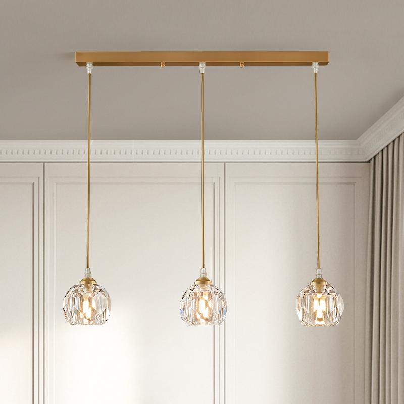 3-Light Clear Crystal Shade Pendant Light