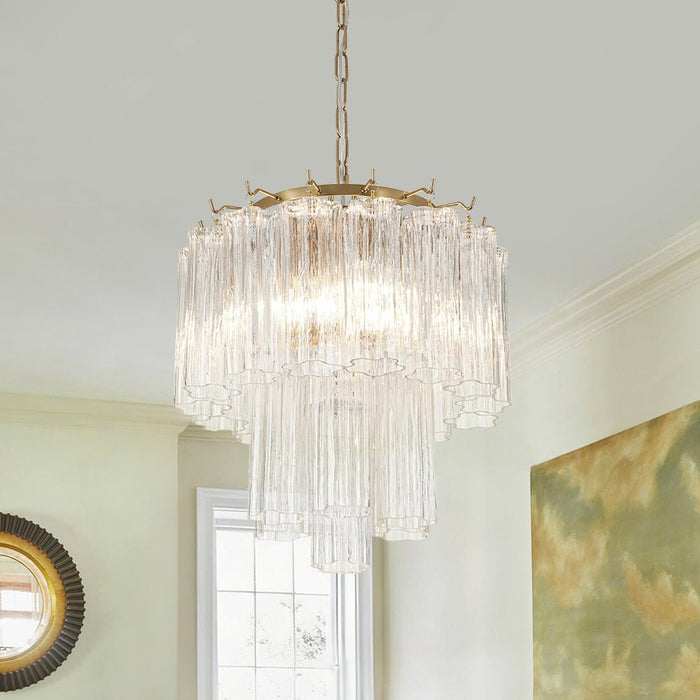 3-Light Glass Textured Tube Two-Tiered Chandelier