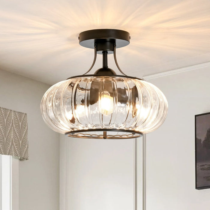 3-Light Lantern Glass Semi-Flush Mount