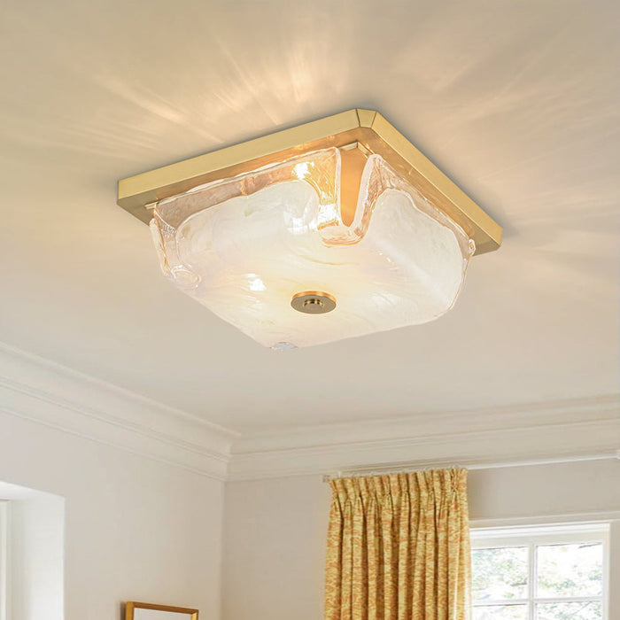 3-Light Square Cloud Glass Flush Mount