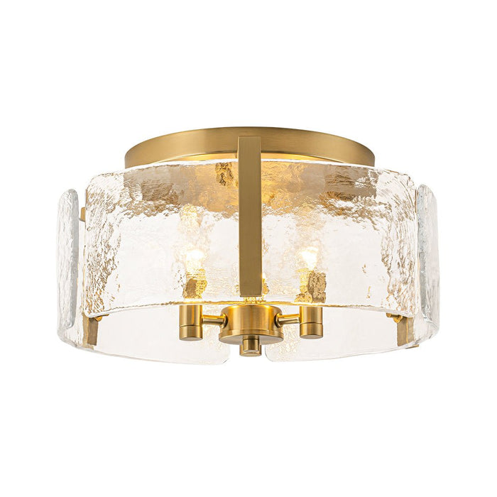 3-Light Textured Glass Brass Drum Semi Flush Mount