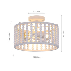 3 Light Wood Beaded Round Semi Flush Mount