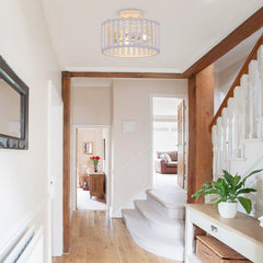 3 Light Wood Beaded Round Semi Flush Mount