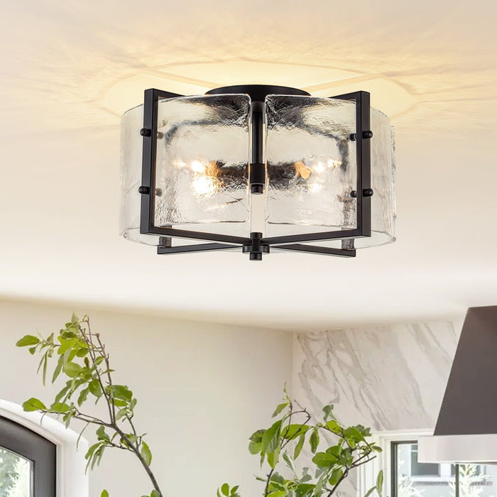 4-Light Clear Textured Glass Flush Mount Ceiling