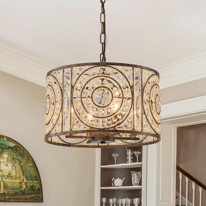 4-Light Crystal Glass Drum Chandelier