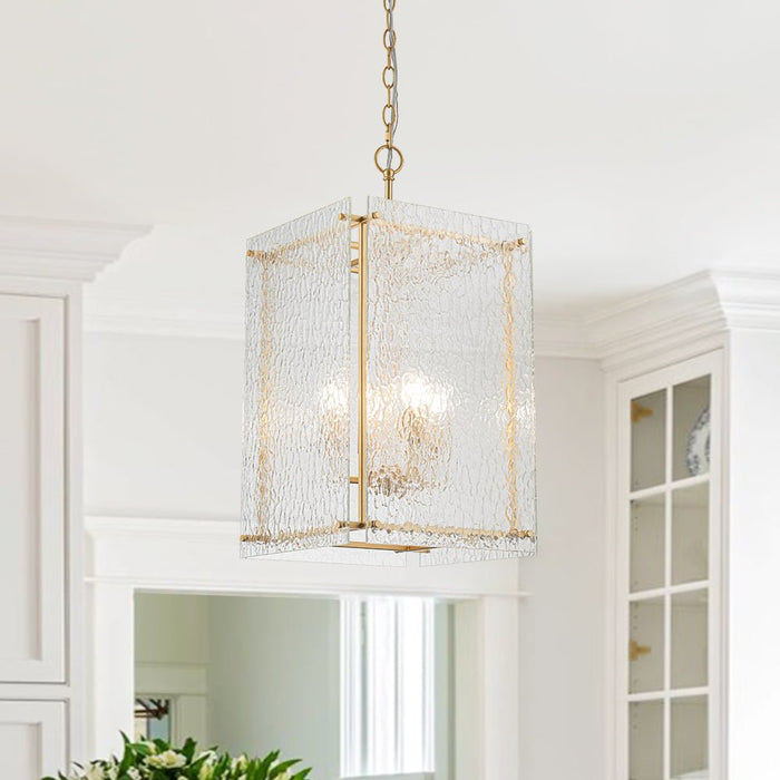 4-Light Hammer Glass Lantern Chandelier Pendant Light