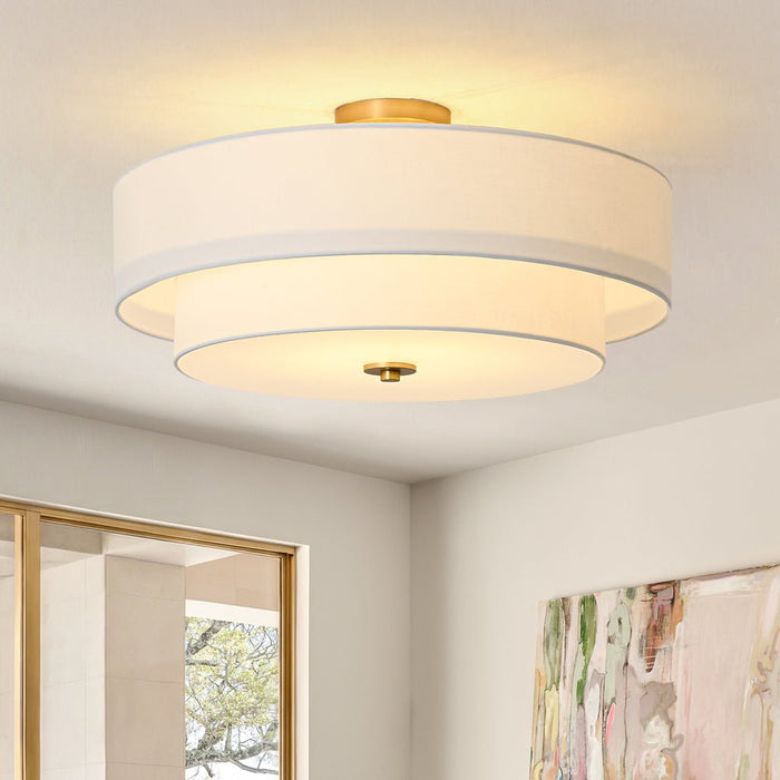 4-Light Linen Drum Flush Mount Ceiling