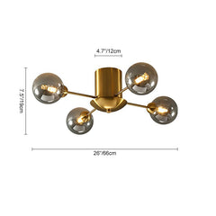 4 Light Smoke Gray Glass Globe Sputnik LED Semi Flush Mount