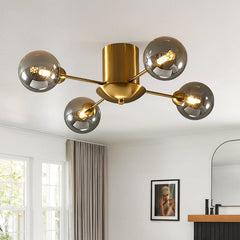 4 Light Smoke Gray Glass Globe Sputnik LED Semi Flush Mount