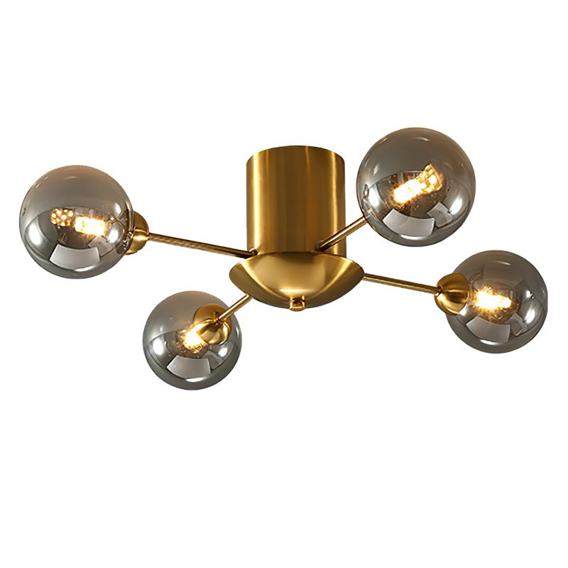 4 Light Smoke Gray Glass Globe Sputnik LED Semi Flush Mount