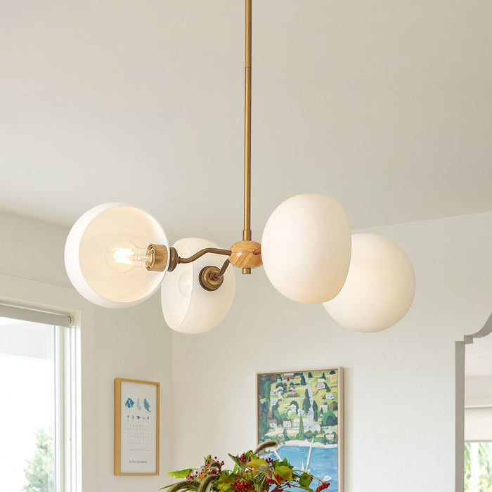 4-Light Sputnik Semi Open Glass Shade Chandelier