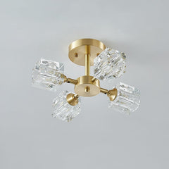 4-light Square Crystal Flush Mount Ceiling Light
