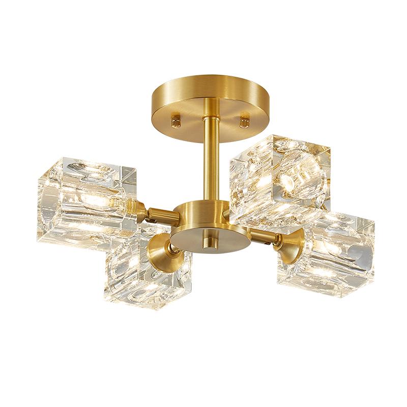 4-light Square Crystal Flush Mount Ceiling Light