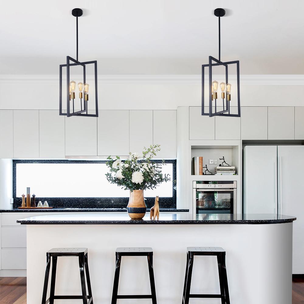 4-Light Square Geometric Pendant Light