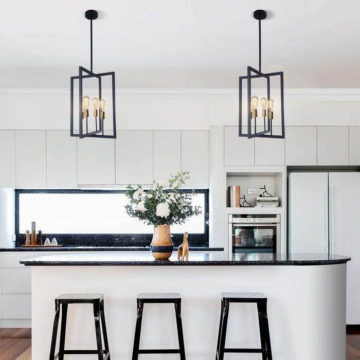 4-Light Square Geometric Pendant Light