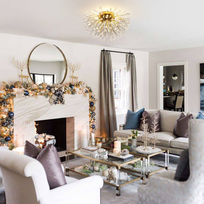 5-Light Crystal Dandelion Semi Flush Chandelier