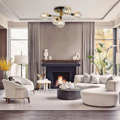 5-Light Modern Mid-Century Brass Semi Flush Mount Light