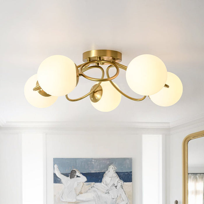 5-Light Opal Glass Ring Sputnik Bubble Semi Flush Chandelier