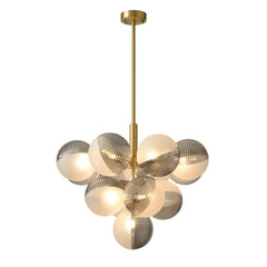 5/13 Light Opal Textured Gray+White Glass Shade Bubble Cluster Grape Chandelier