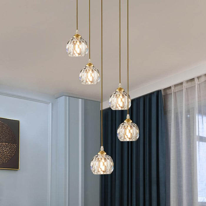 5/9 Light Dome Stairs Swirl Cluster Pendant Light