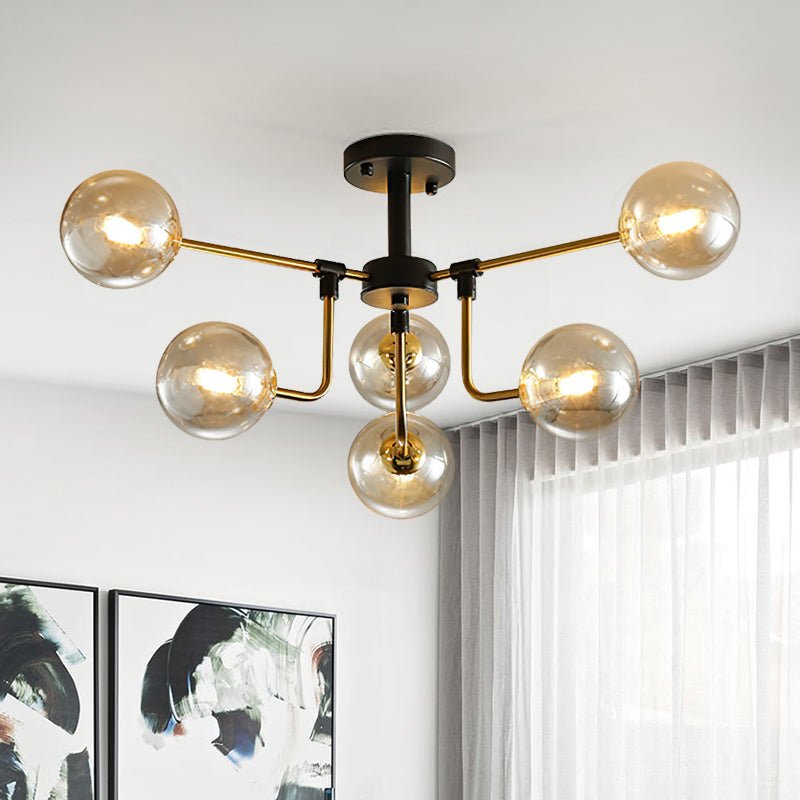 6 Light Amber Glass Sputnik Semi Flush Mount