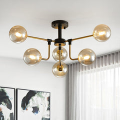6 Light Amber Glass Sputnik Semi Flush Mount