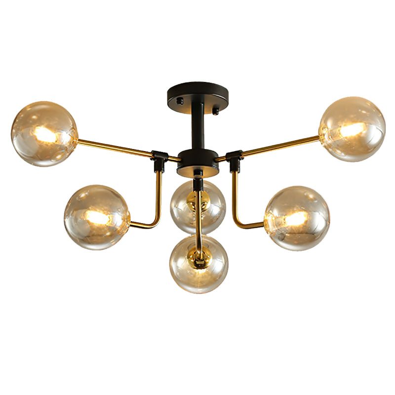 6 Light Amber Glass Sputnik Semi Flush Mount